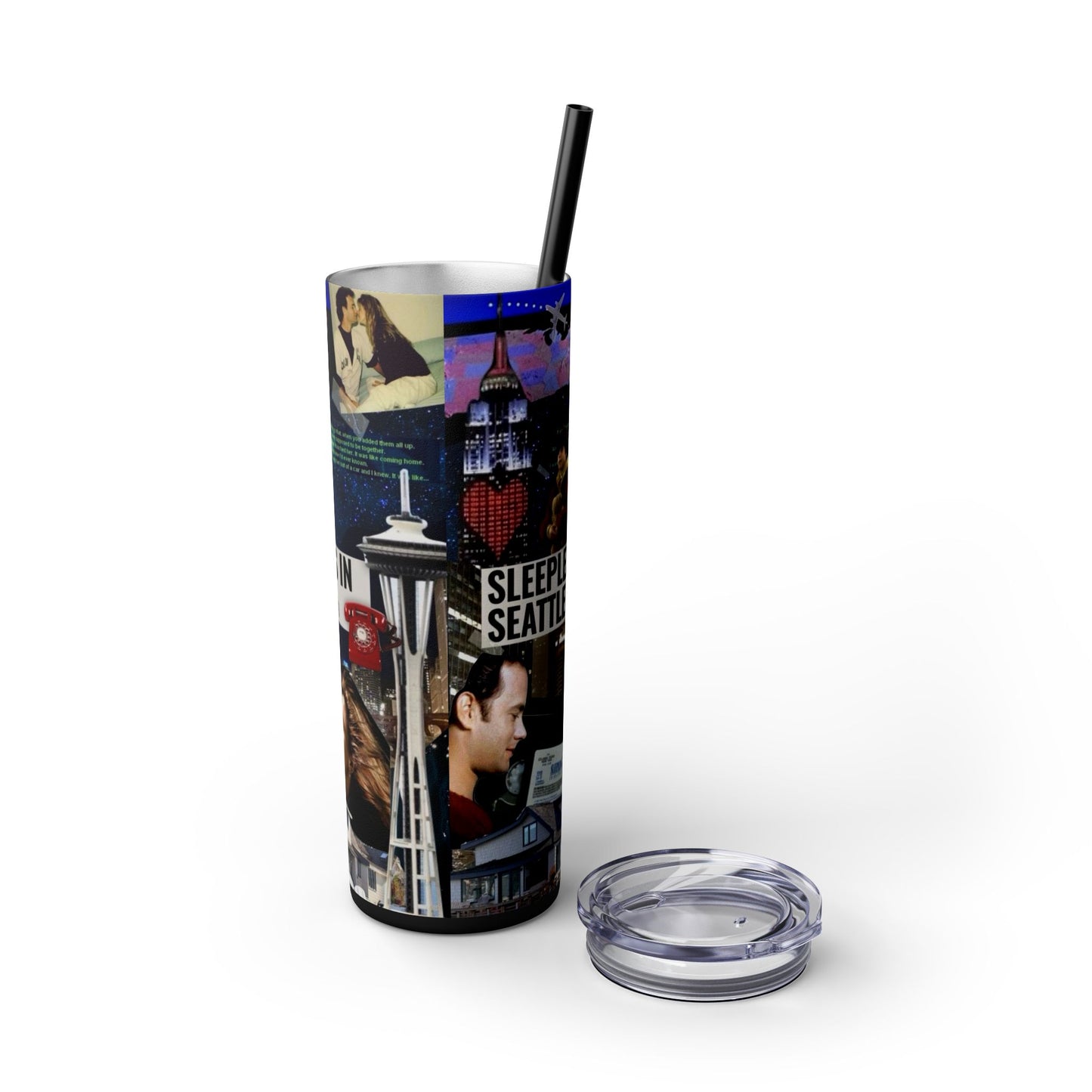 Skinny Tumbler Cup - Sleepless in Seattle Movie Romcom 90s New York Design, 20oz