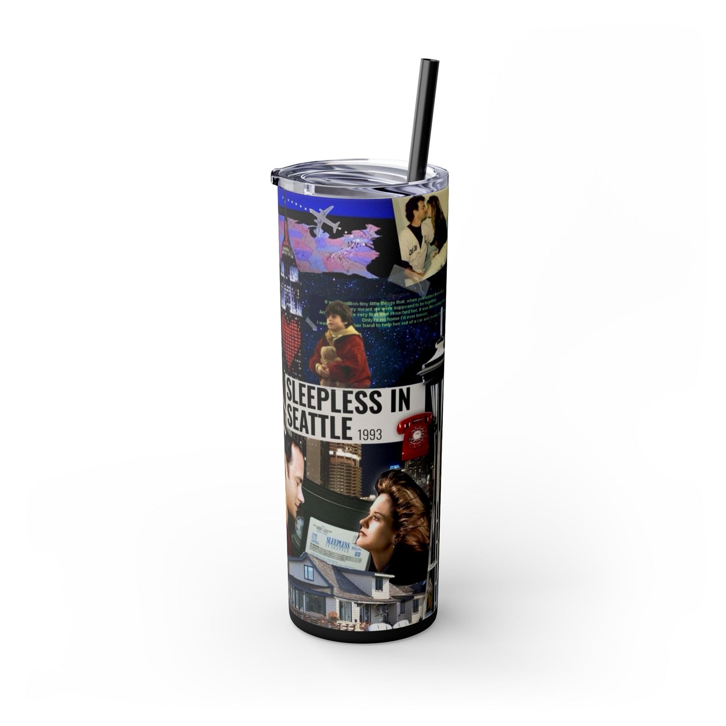 Skinny Tumbler Cup - Sleepless in Seattle Movie Romcom 90s New York Design, 20oz