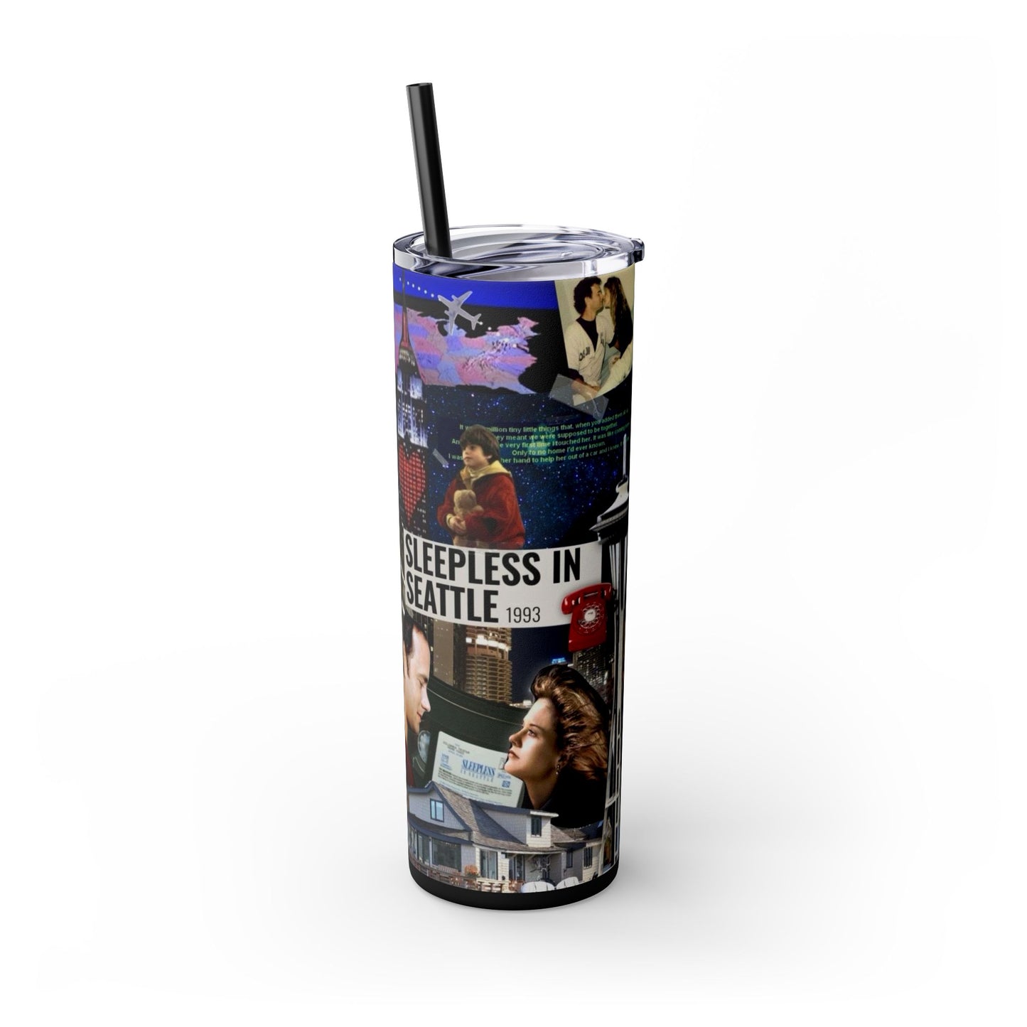 Skinny Tumbler Cup - Sleepless in Seattle Movie Romcom 90s New York Design, 20oz